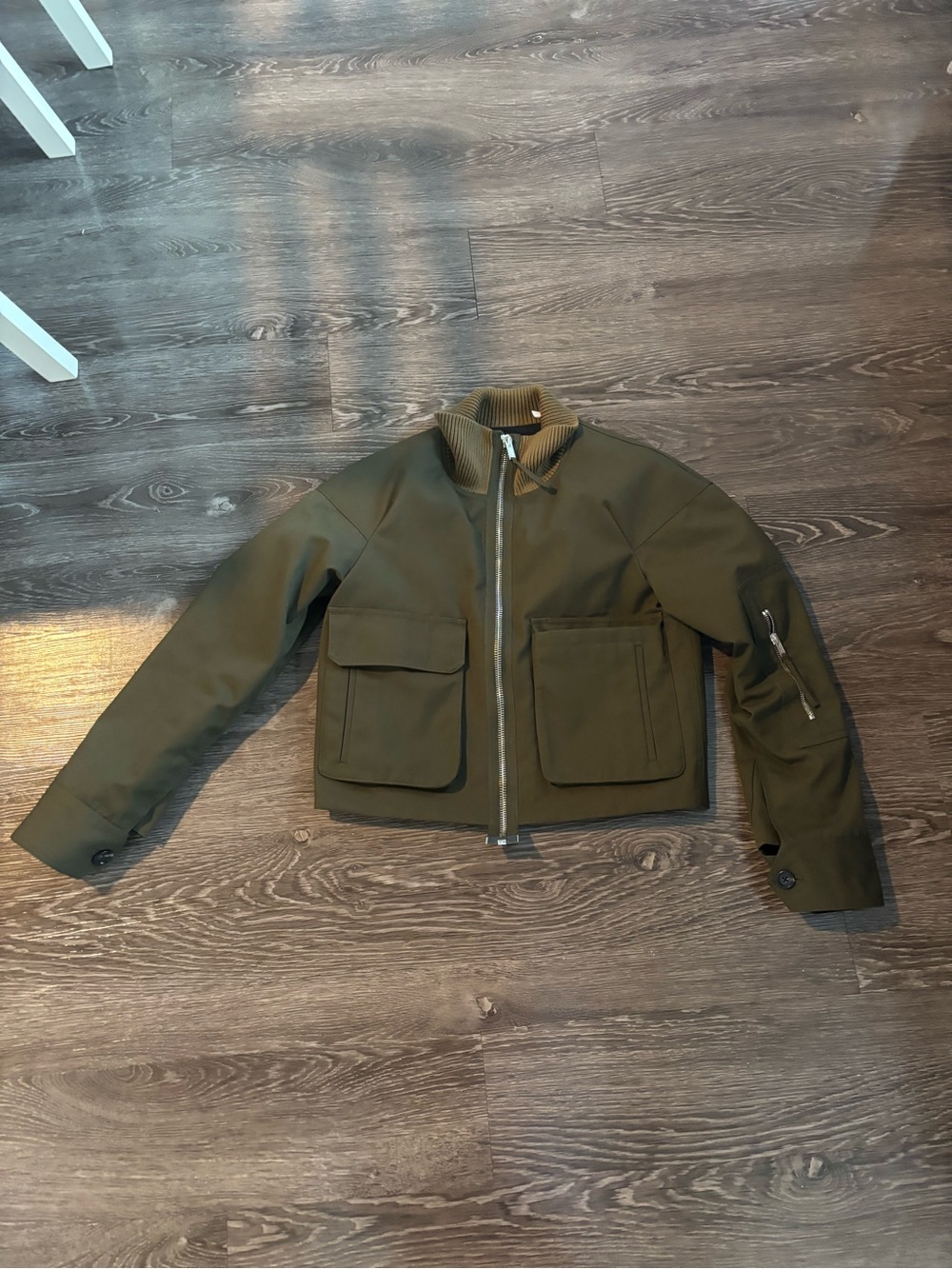 Helmut Lang Olive Green Cropped Bomber Jacket